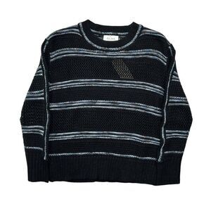 ALBA Women's Size Medium Black‎ & Blue Knit Wool Crewneck Sweater